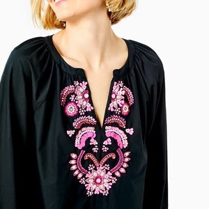 Lilly Pulitzer Black Tunic with Pink Embroidered Detail